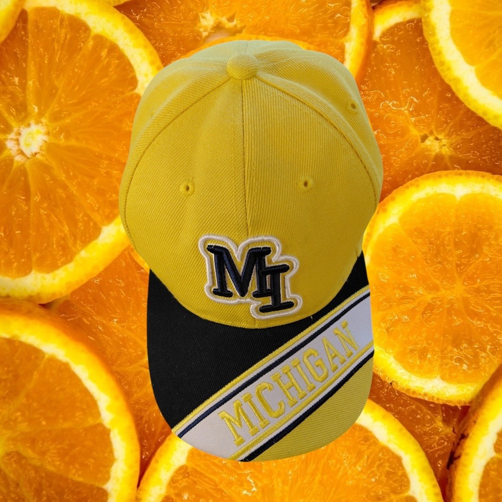Michigan Wolverines Yellow Black Embroidered MI Logo Adjustable Baseball Cap Hat